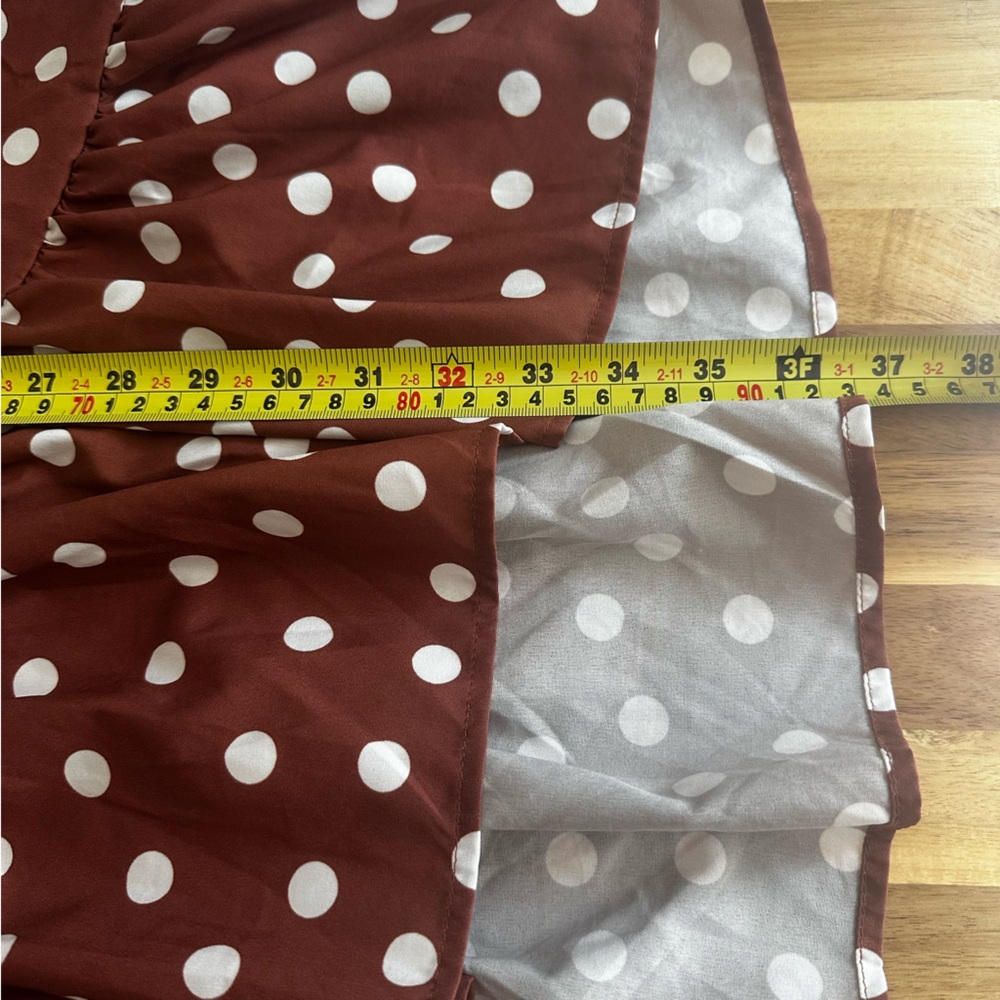 Brown White Polka Dot Sleeveless Ruffle Tier Flowy Lightweight Dress sz S‎ - Picture 9 of 11
